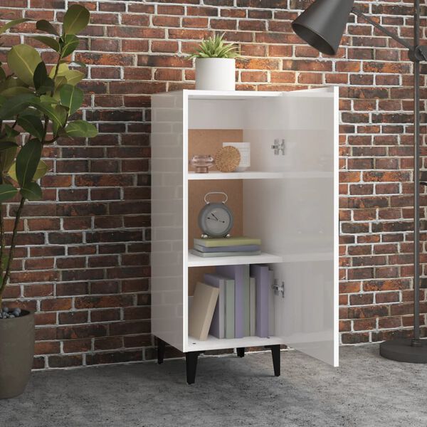 vidaXL Skjenk høyglans hvit 34,5x34x90 cm konstruert tre