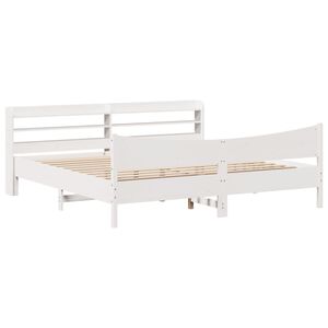 vidaXL Sengeramme med hodegavl hvit 200x200 cm heltre furu