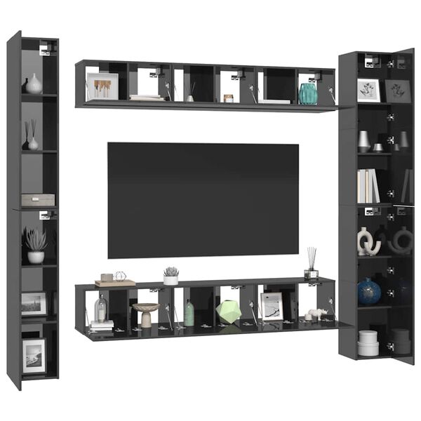 vidaXL TV-benksett 6 deler høyglans grå konstruert tre