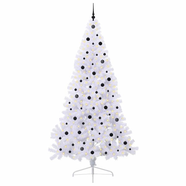 vidaXL Kunstig juletre med 300 LED med stativ Hvit 240 cm PVC og st&aring;l