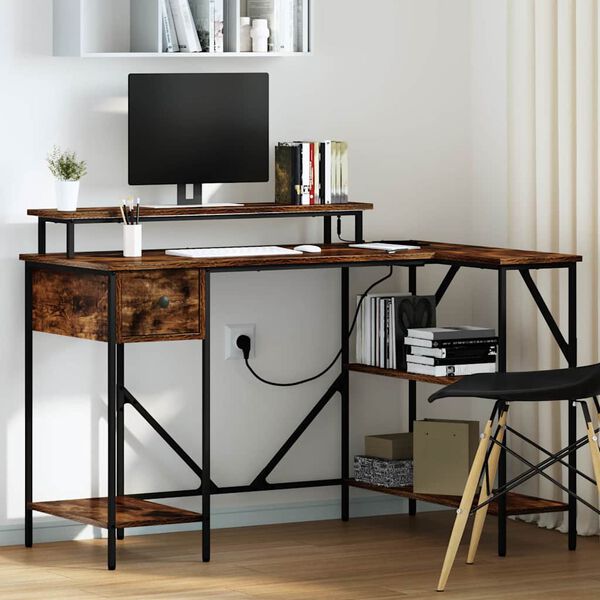 vidaXL Skrivebord med skuff R&oslash;kt eik 120 x 79 x 86,5 cm Konstruert tre