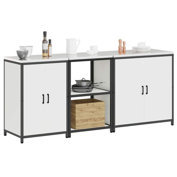 vidaXL Kj&oslash;kkenoppbevaringssett med hylle 3 pcs Hvit Kaldvalsest&aring;l