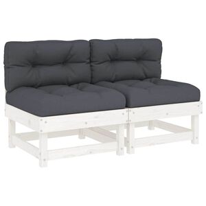 vidaXL Midtsofaer med puter 2 stk hvit heltre furu