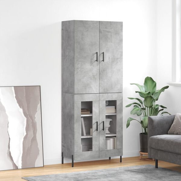 vidaXL Highboard betonggr&aring; 69,5x34x180 cm konstruert tre