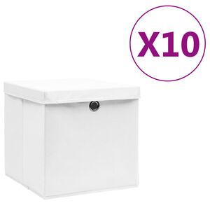 vidaXL Oppbevaringsbokser med deksler 10 stk 28x28x28 cm hvit