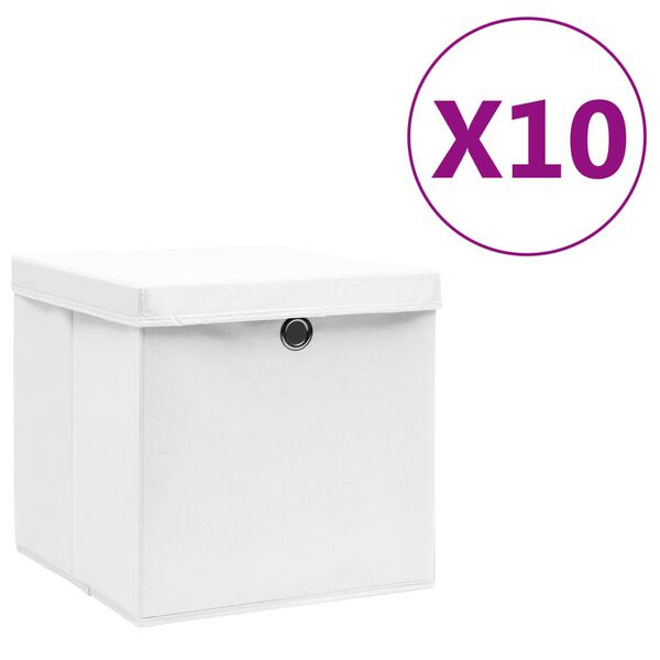 vidaXL Oppbevaringsbokser med deksler 10 stk 28x28x28 cm hvit