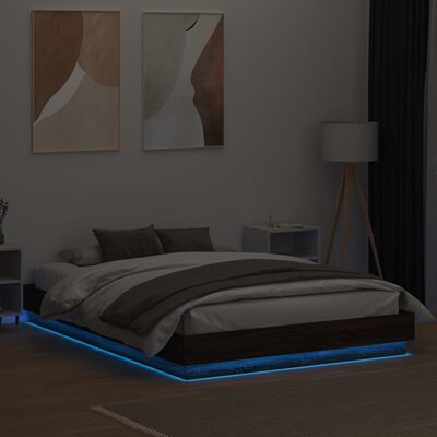 vidaXL Sengeramme med LED-lys brun eik 150x200 cm