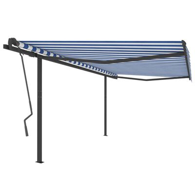 vidaXL Manuell uttrekkbar markise med stolper 4x3,5 m blå og hvit