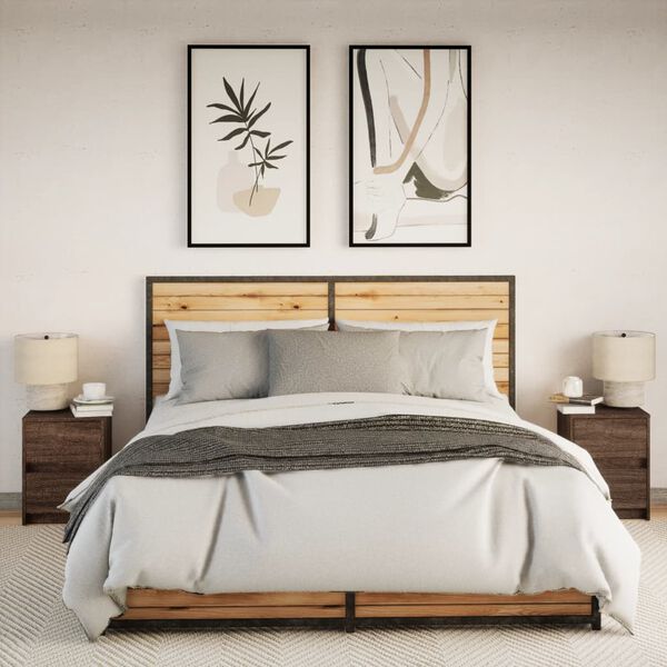 vidaXL Nattbord med LED 2 stk brun eik konstruert tre