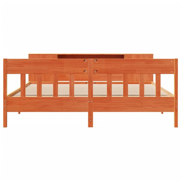 vidaXL Seng med bokhylle uten madrass voksbrun 200x200 cm heltre furu
