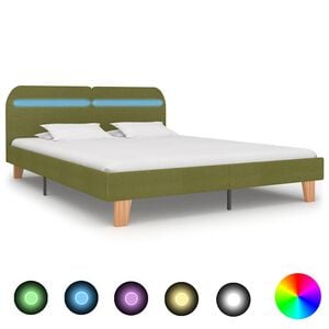 vidaXL Sengeramme med LED uten Madrass Gr&oslash;nt Stoff 150x200 cm