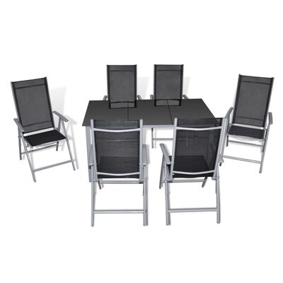 vidaXL Utendørs spisestue med sammenleggbare stoler 7 deler aluminium
