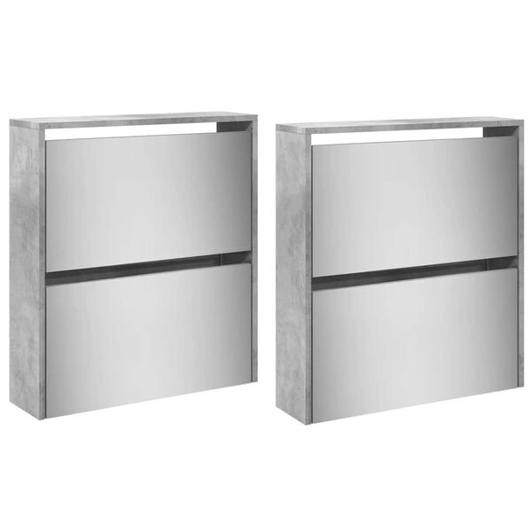 vidaXL Skoskap med speil 4 lag betonggr&aring; 63x17x134 cm