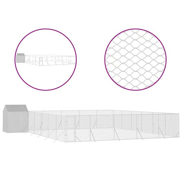 vidaXL Utendørs hundekennel sølv 12x12x2,5 m galvanisert stål