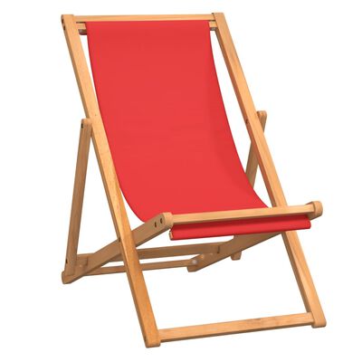 vidaXL Sammenleggbar strandstol heltre teak rød