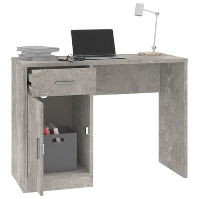 vidaXL Skrivebord skuff og skap betonggrå 100x40x73 cm konstruert tre
