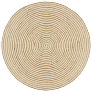 vidaXL H&aring;ndlaget juteteppe med spiral-design hvit 120 cm