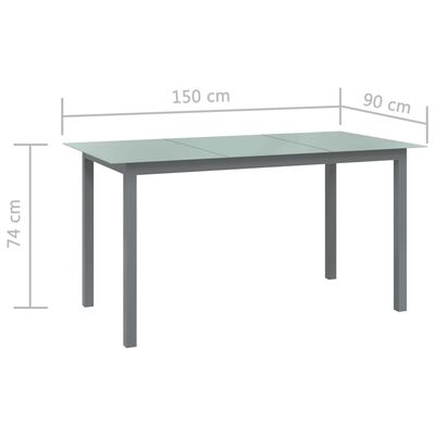 vidaXL Hagebord lysegrå 150x90x74 cm aluminium og glass