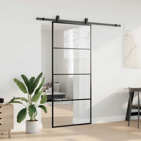 vidaXL Skyvedør med monteringssett svart 90x205 cm ESG-glass
