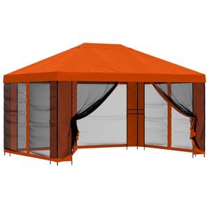vidaXL Hagepaviljong med sidevegger 4 &times; 3 m Oransje Polyester og st&aring;l