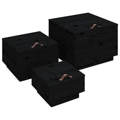 vidaXL Oppbevaringsbokser med lokk 3 stk svart heltre furu