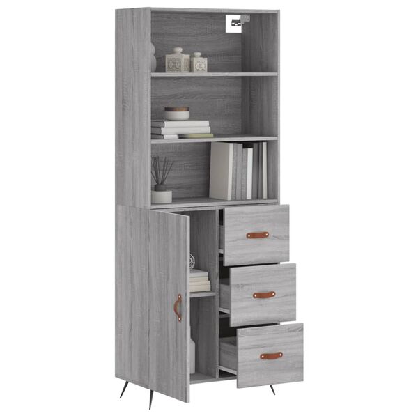 vidaXL Highboard gr&aring; sonoma 69,5x34x180 cm konstruert tre
