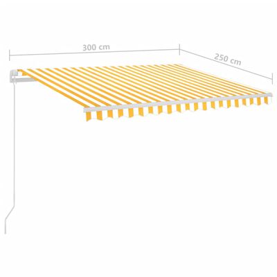 vidaXL Automatisk markise med LED og vindsensor 3x2,5 m gul og hvit