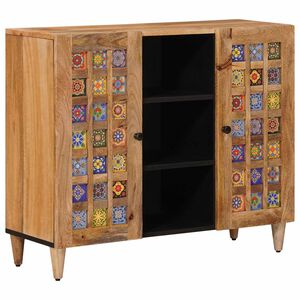 vidaXL Serviesskap med d&oslash;r Naturlig 90 x 33,5 x 75 cm Massiv mango tre