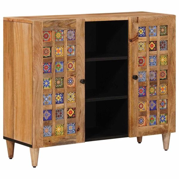 vidaXL Serviesskap med d&oslash;r Naturlig 90 x 33,5 x 75 cm Massiv mango tre