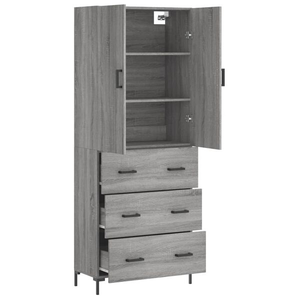 vidaXL Highboard gr&aring; sonoma 69,5x34x180 cm konstruert tre