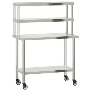 vidaXL Kj&oslash;kkenbenk med overhylle 110x55x150 cm rustfritt st&aring;l