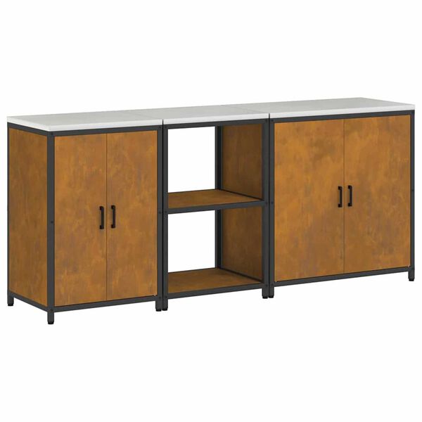 vidaXL Kjøkkenoppbevaringssett med hylle Annet 3 pcs Rusten Stål