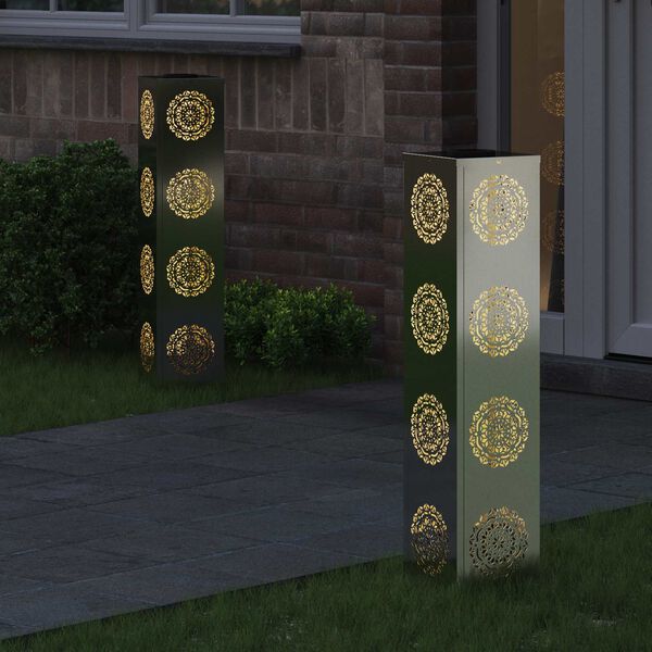 vidaXL Solenergi LED stibelys 2 pcs s&oslash;lv Galvanisert st&aring;l