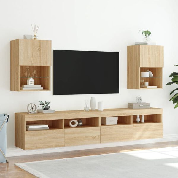 vidaXL TV-benk med LED-lys sonoma eik 40,5x30x60 cm