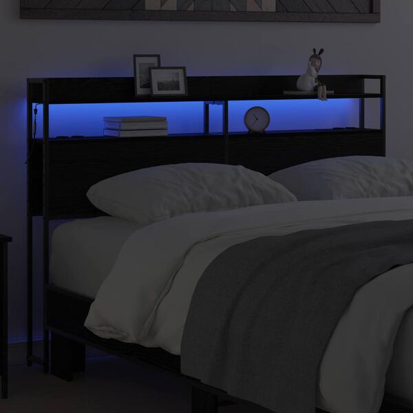 vidaXL Lagringshodegavl med hylle Svart eik 160 cm Konstruert tre