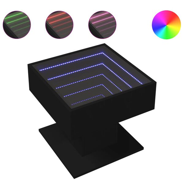 vidaXL Salongbord med LED svart 50x50x45 cm sponplate