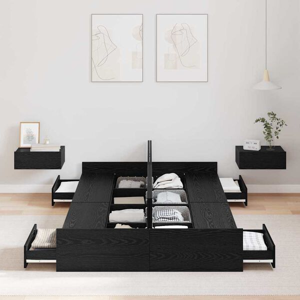 vidaXL Seng med lagring Svart Eik 120 x 200 cm Konstruert tre