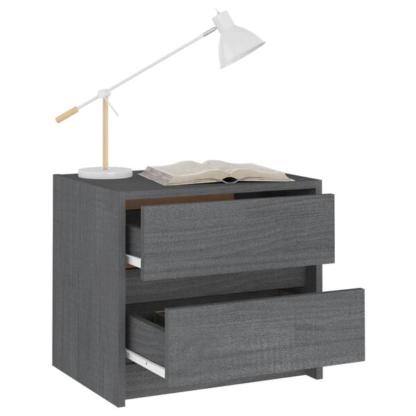 vidaXL Nattbord 2 stk gr&aring; 40x30,5x35,5 cm heltre furu