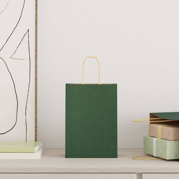 vidaXL Papirposer 50 stk med h&aring;ndtak gr&oslash;nn 15x8x21 cm