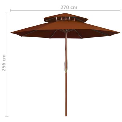 vidaXL Dobbel parasoll med trestang 270 cm terrakotta
