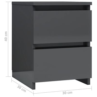 vidaXL Nattbord 2 stk høyglans grå 30x30x40 cm sponplate