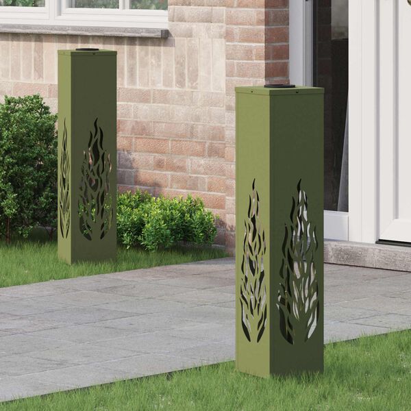 vidaXL Solenergi LED stibelys 2 pcs Olivengr&oslash;nn Kaldvalset st&aring;l