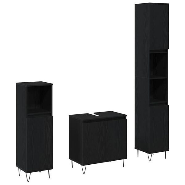 vidaXL Baderomsinnredningssett 3 pcs Svart Eik 30 x 30 x 190 cm