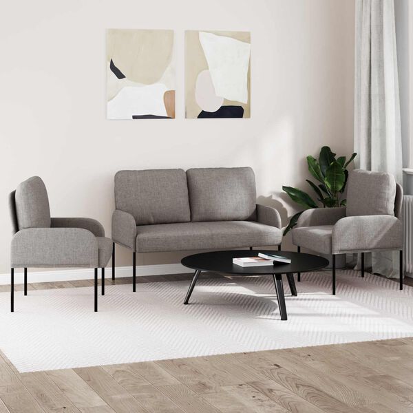 vidaXL Sofasett med pute 3 pcs Gr&aring;brun 115 x 56 x 80 cm Kryssfin&eacute;r