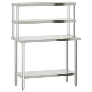 vidaXL Kj&oslash;kkenbenk med overhylle 110x55x150 cm rustfritt st&aring;l