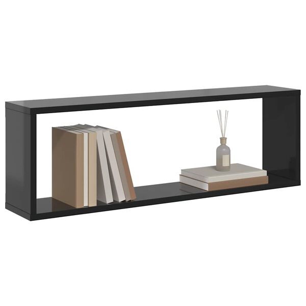 vidaXL Vegghyller kube 2 stk h&oslash;yglans gr&aring; 80x15x26,5 cm konstruert tre