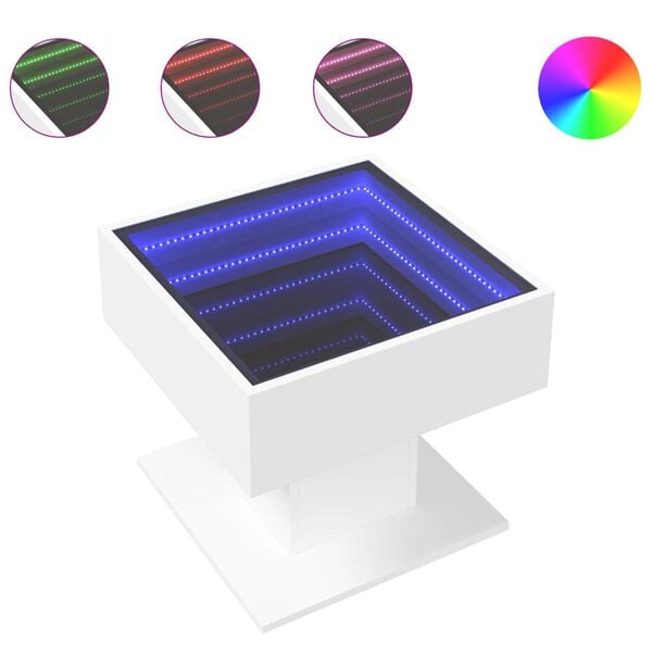 vidaXL Salongbord med LED hvit 50x50x45 cm sponplate