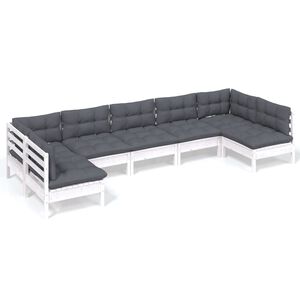 vidaXL Hagesofagruppe med puter 7 deler hvit heltre furu