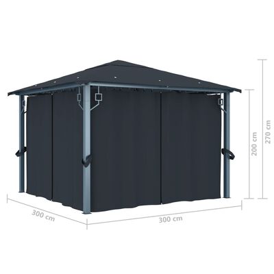 vidaXL Paviljong med gardin 300x300 cm antrasitt aluminium