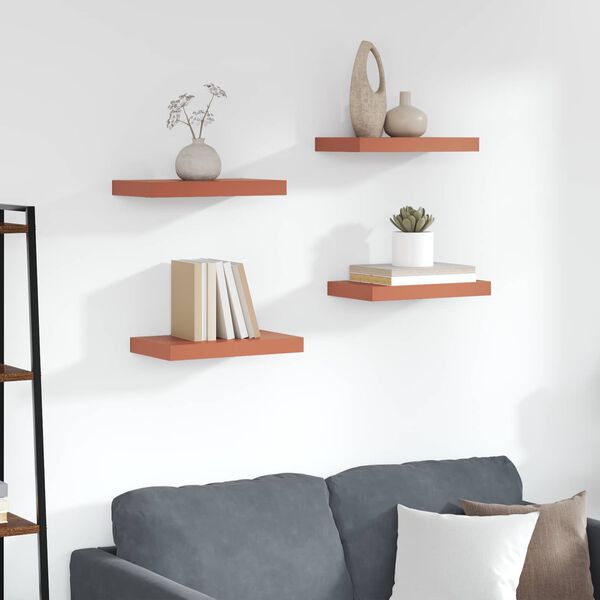 vidaXL Vegghylle Veggmontert 4 pcs R&oslash;d 40 x 23,5 x 4 cm Konstruert tre